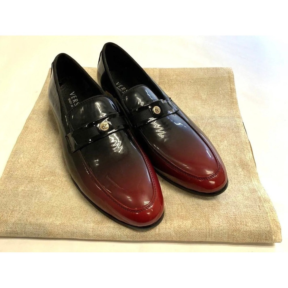 Versace Men's Black Cherry Ombre Patent Leather Medusa Loafers Italy sz 44 us 10